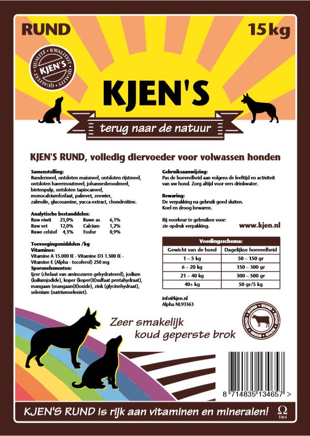 Kjen’s Hondenvoer Rund & Rijst 15 KG